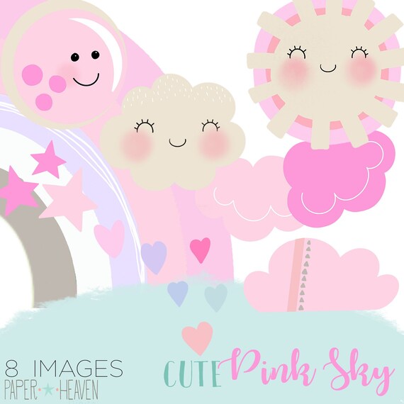 Lindo clima nube sol clipart arco iris cielo rosa clipart de niãa uso ercial ok