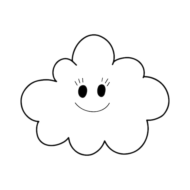 Premium vector cloud with eyes and smile weather phenomenon doodle linear coloring cartoon