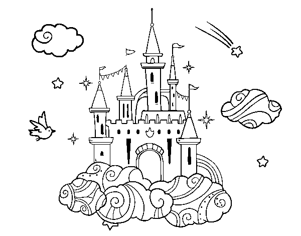 Dibujo de castillo en las nubes para colorear