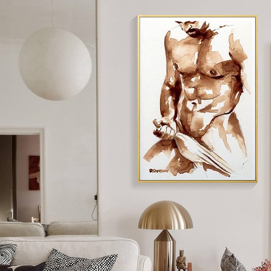 Modern canvas paintings wall art abstract brown sexy naked man posters and prints pictures for living room der xcmxin with frame home kitchen