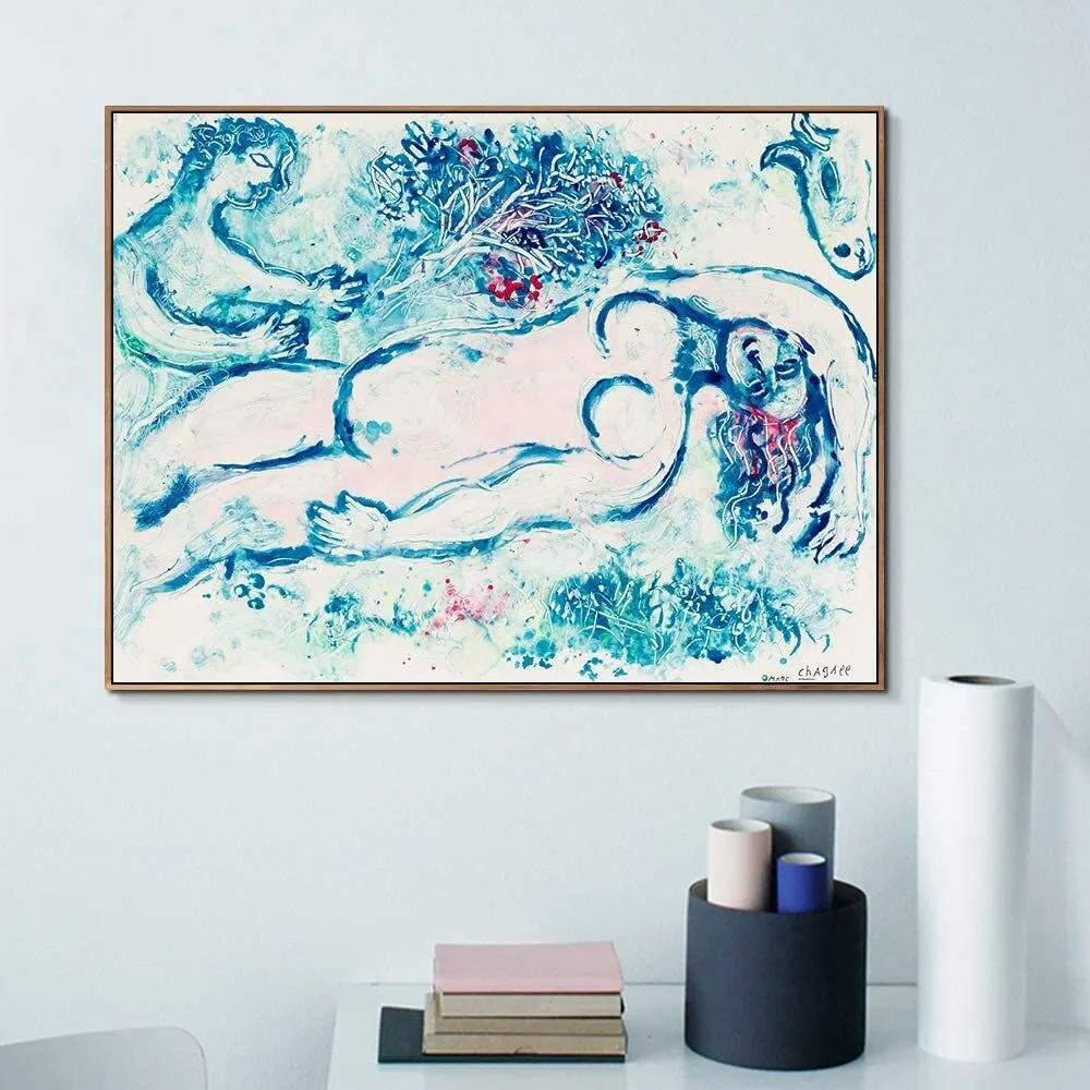 Framed canvas wall art naked man by marc chagall home office decorations