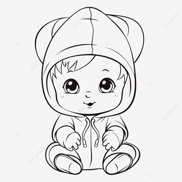 Baby boy in a hooded vest coloring page outline sketch drawing vector baby drawing wing drawing ring drawing png and vector with transparent background for free download