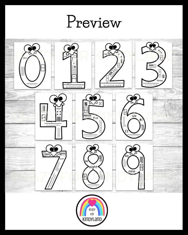 Number subitizing coloring pages for kindergarten math