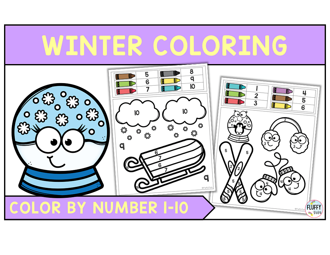 Fun winter color by number activity learning number