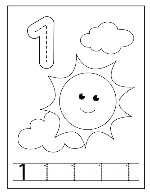 Premium vector number coloring worksheet for kindergarten