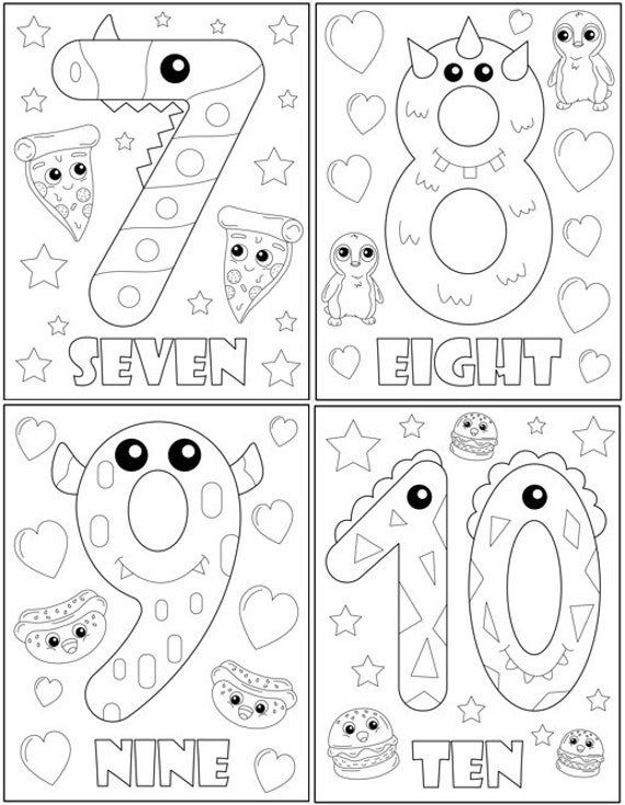 Printable one to ten number coloring pages instant download