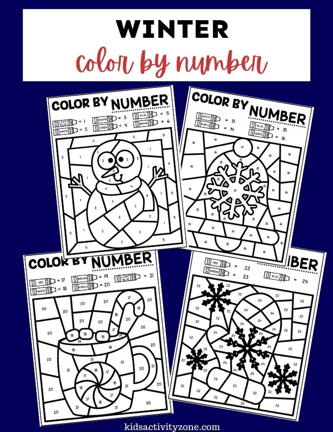 Winter color by number pages