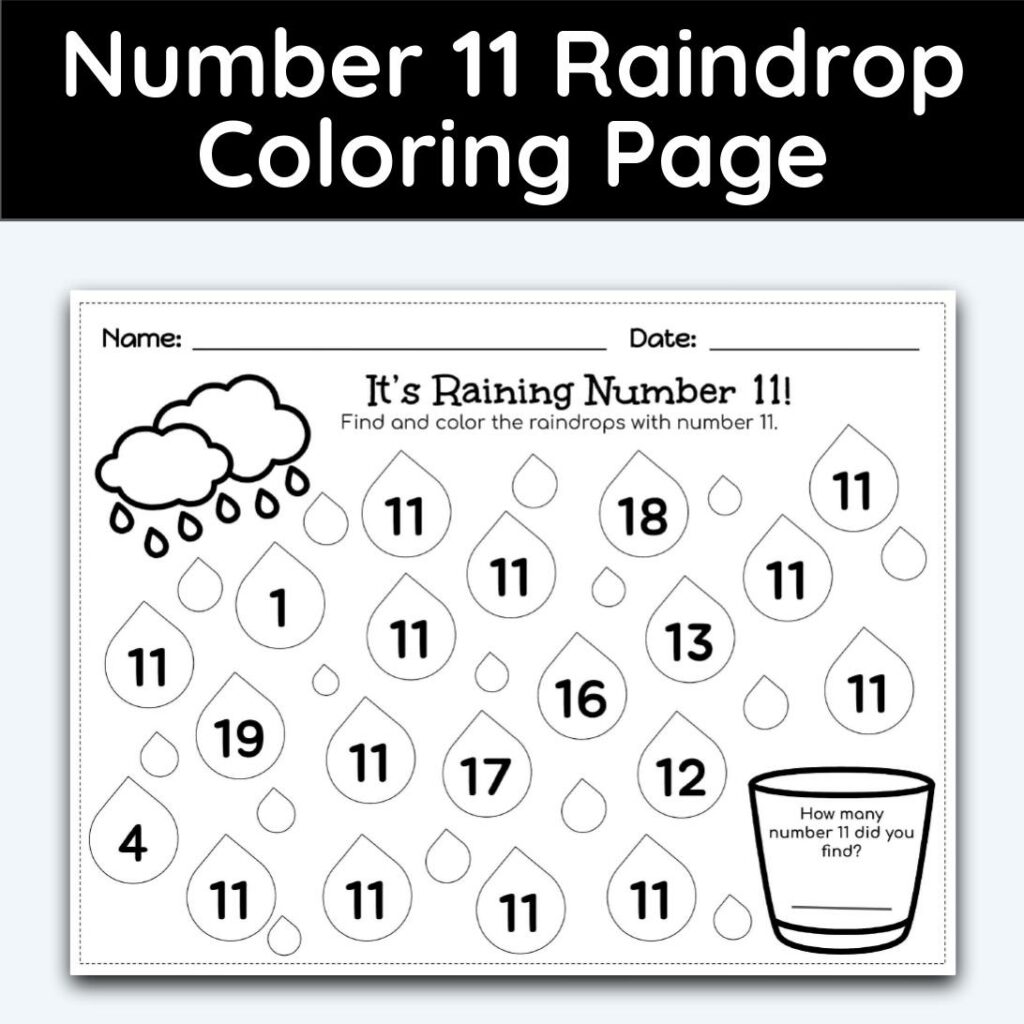 Number raindrop coloring page