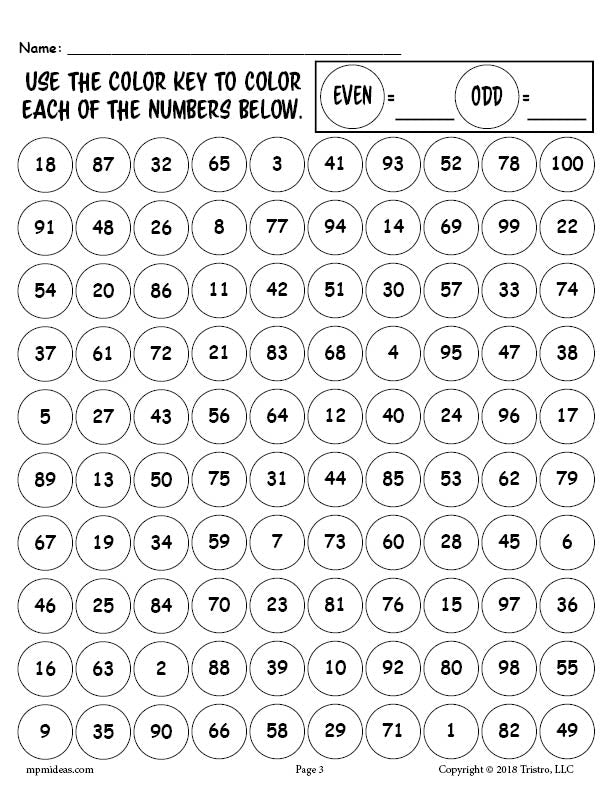 Printable th day of school odd and even numbers worksheet colorin â