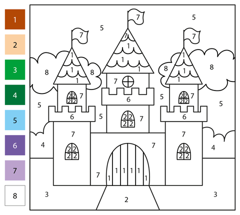 Castle color by number free printable coloring pages