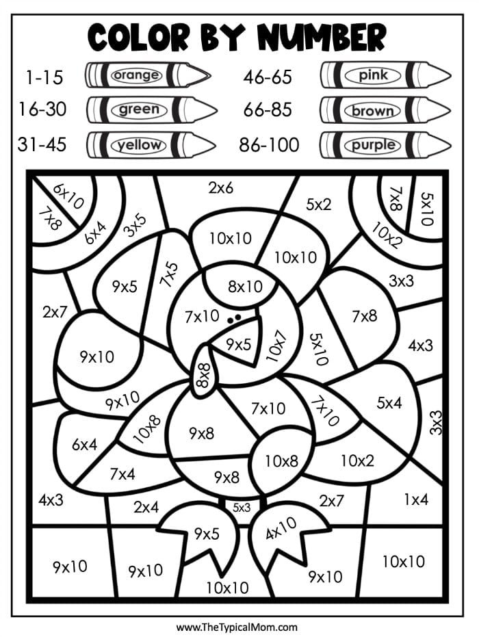 Free thanksgiving color by number printable coloring pages