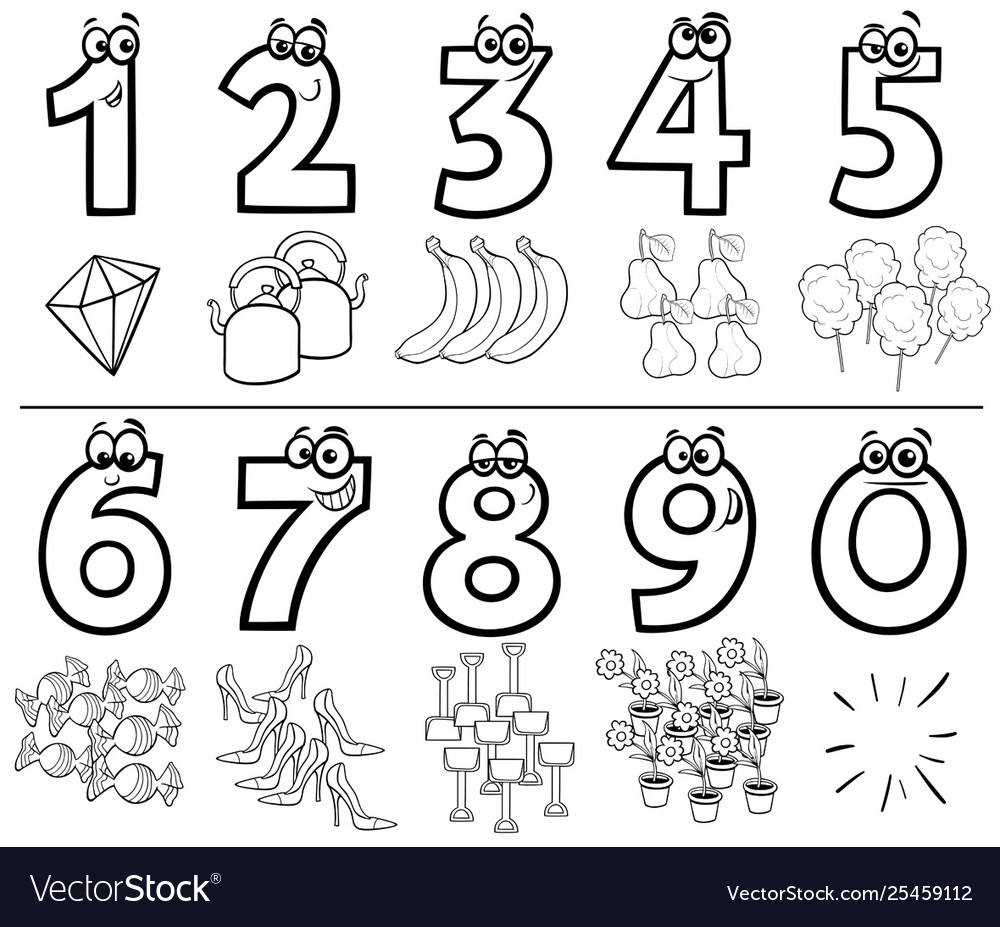 Cartoon numbers collection coloring book vector image