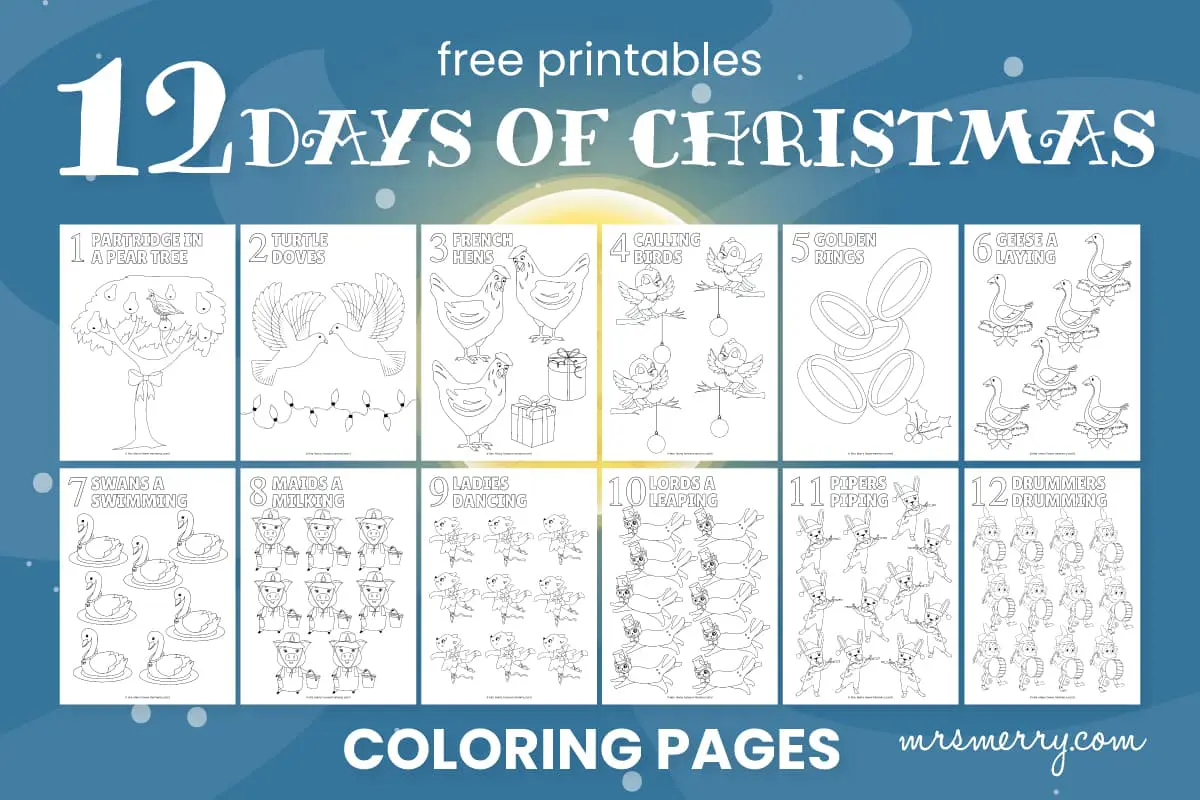 Days of christmas printable coloring pages mrs merry