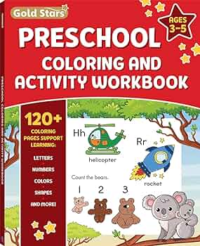 Gold stars preschool coloring and activity workbook for kids ages to coloring pages support learning letters numbers colors shapes and more gold stars books