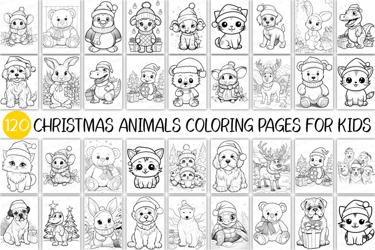 Christmas animal coloring page for kid book baby cute