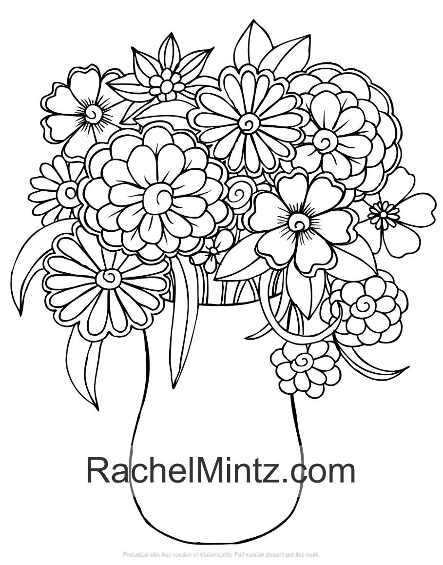 Flowers collection coloring book of floral bouquets blooming vas â rachel mintz coloring books