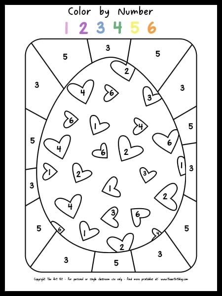 Free printable easter egg color by number coloring page with hearts â the art kit