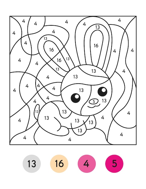 Premium vector color by number activity color by code activity for kids rabbit coloring page vector