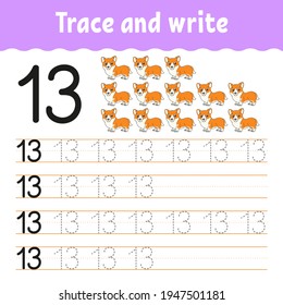 Trace write number handwriting practice stock vector royalty free