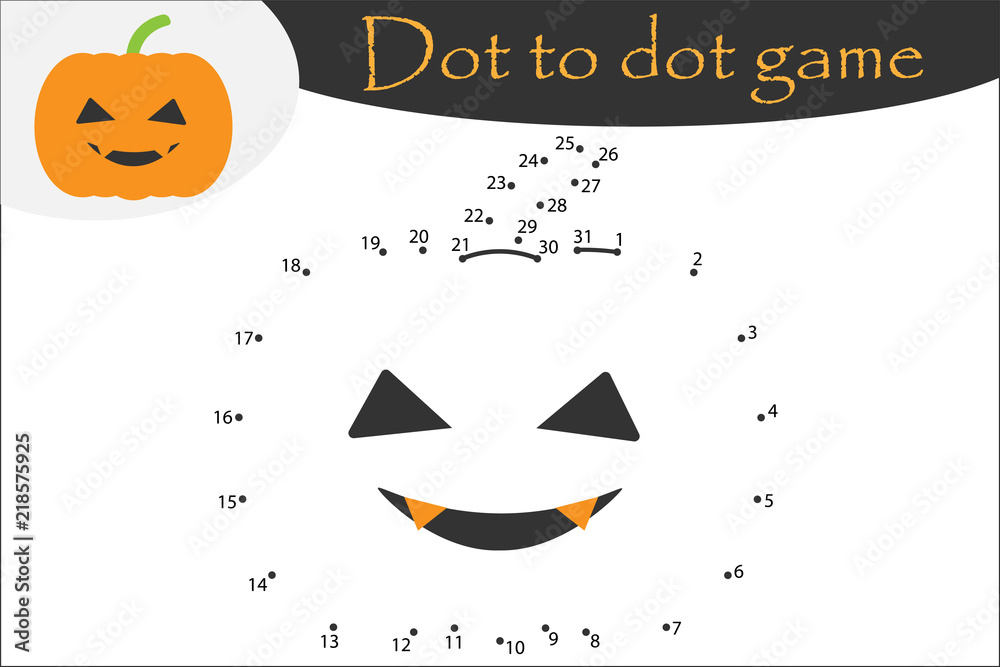 Pumpkin in cartoon style halloween dot to dot game coloring page education numbers game for the development of children kids preschool activity printable worksheet vector illustration vector