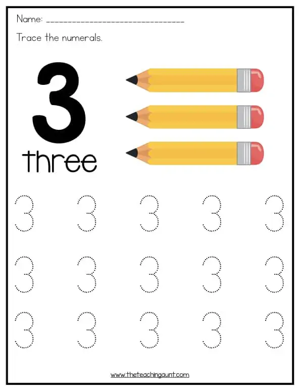 Number tracing worksheets for preschoolers