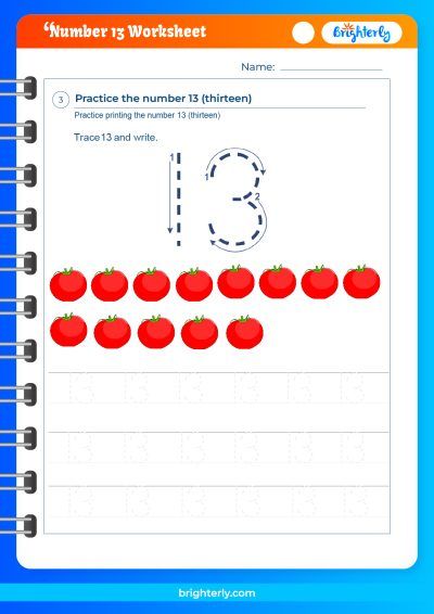 Free printable number thirteen worksheets for kids pdfs