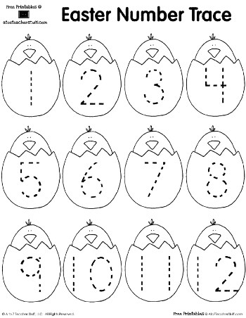 Free printable easter number tracing worksheet