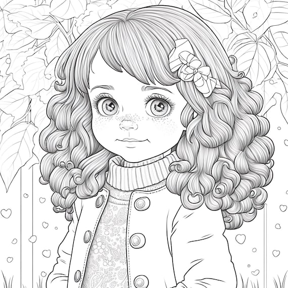 Little girls vol printable coloring pages ai generated illustrations instant download