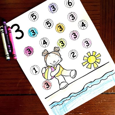 Free preschool summer number recognition coloring page worksheets