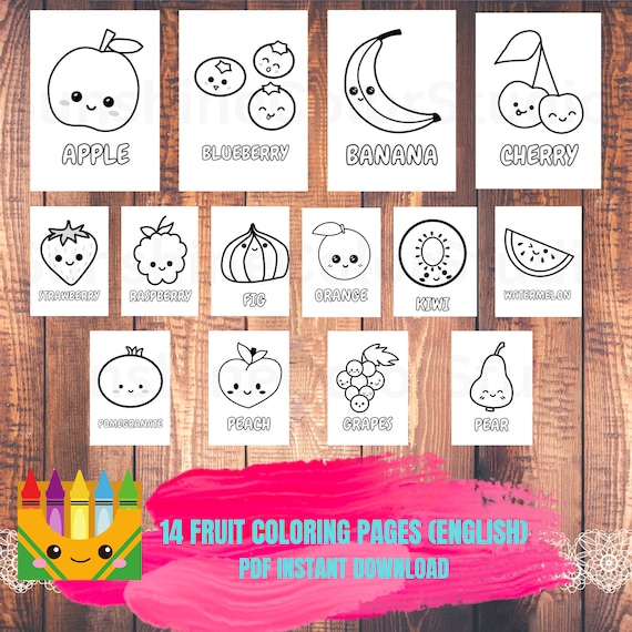 Printable english fruit coloring pages for kids pages kids party activity school activity coloring sheets