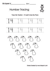 Kindergarten trace number and color pearshome schooling worksheetprintable activity sheet