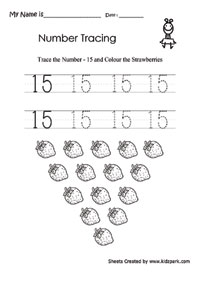 Color the strawberries and trace number worksheetplay school activity sheetnumber sequence worksheet