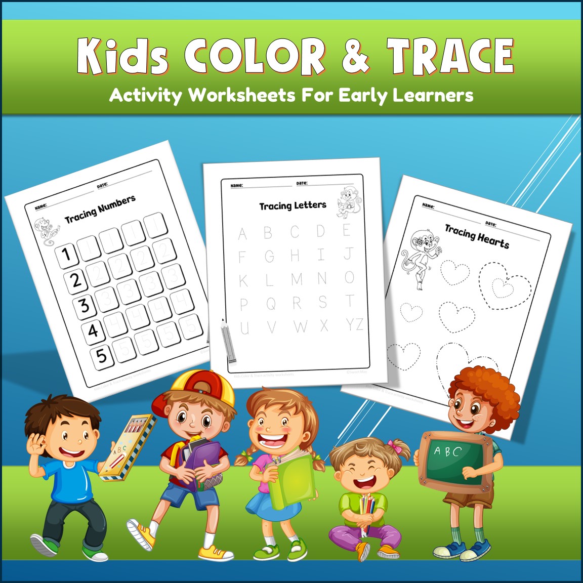 Worksheets for early learning kids color and trace activity age