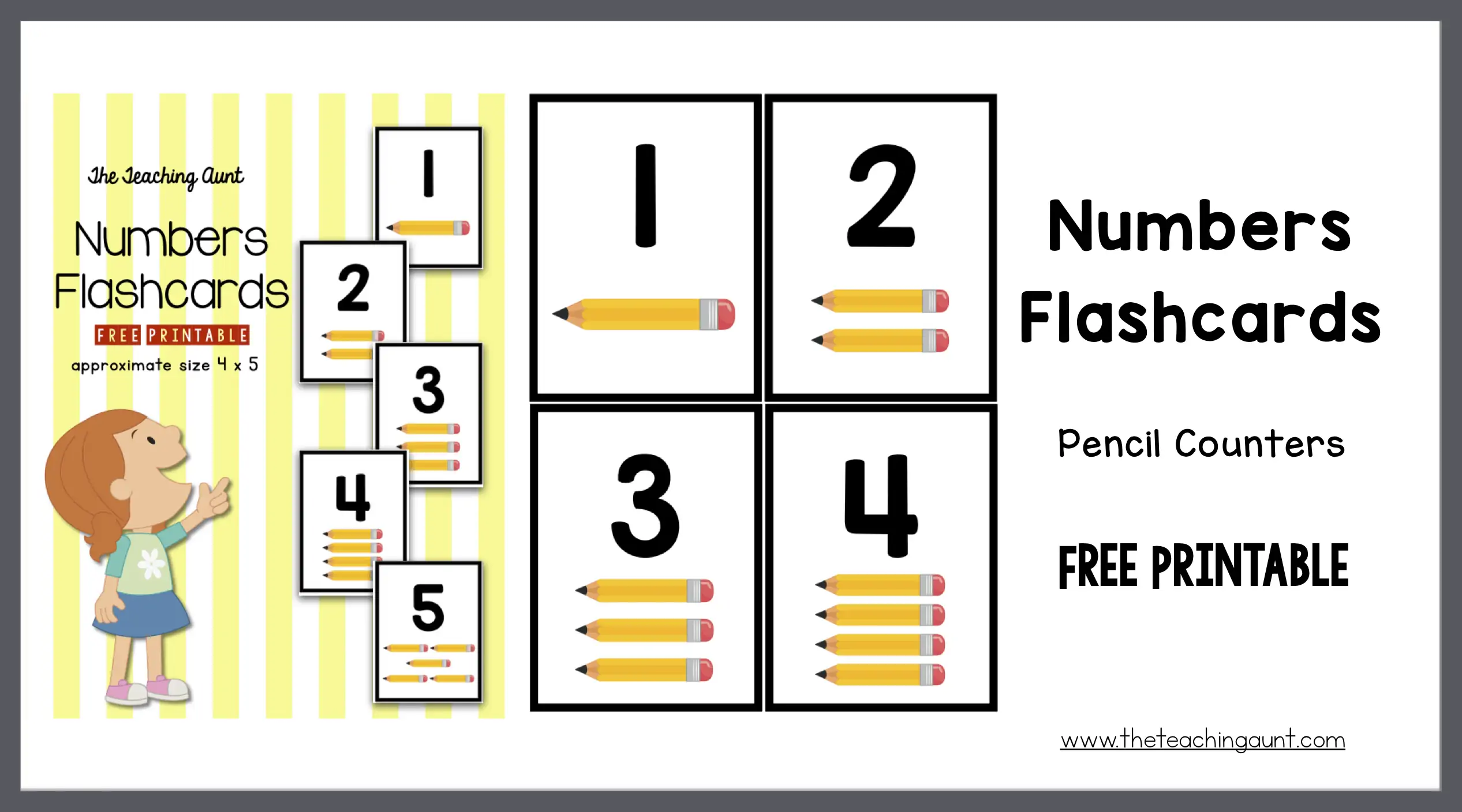 Numbers flashcards pencil counters