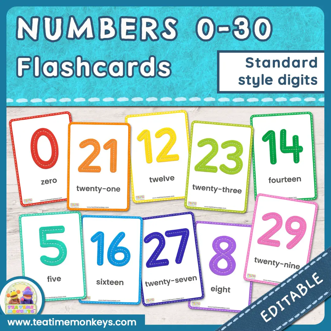 Numbers to printable flashcards