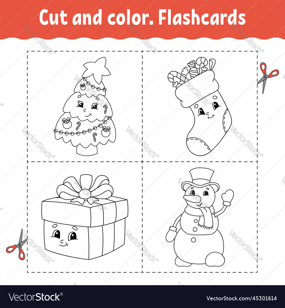 Cut and color flashcard set coloring book vector image