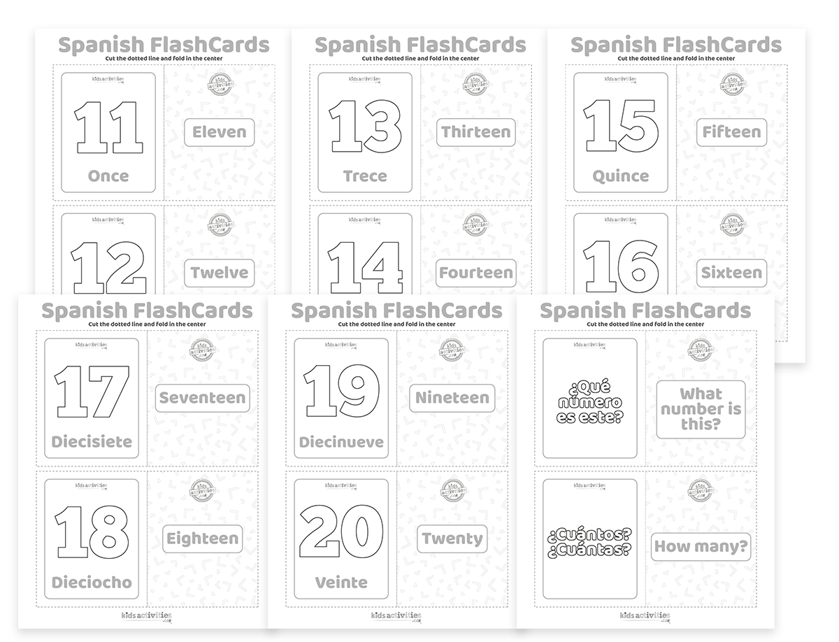 Educational spanish flash cards numbers