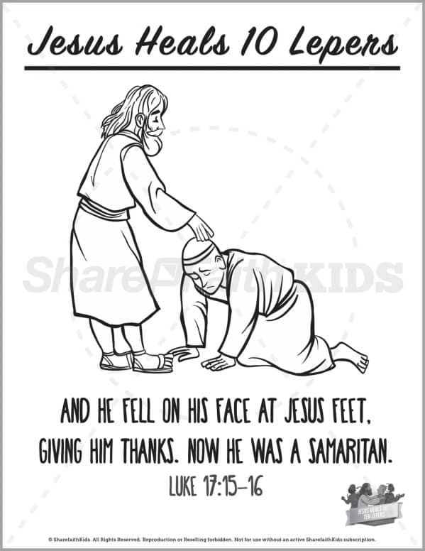 Luke jesus heals lepers preschool coloring pages â