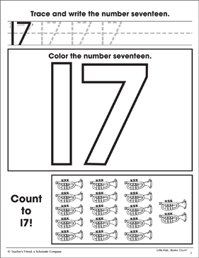 Number seventeen math practice page printable skills sheets