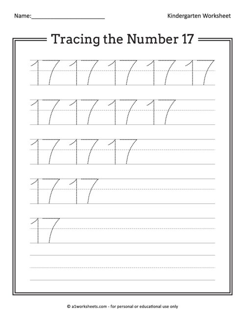 Tracing the number worksheets