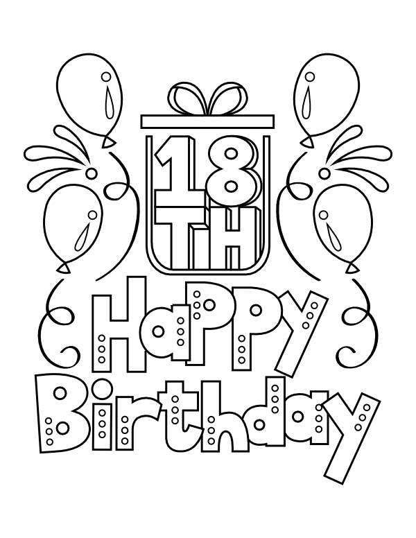 Printable happy th birthday with balloons coloring page