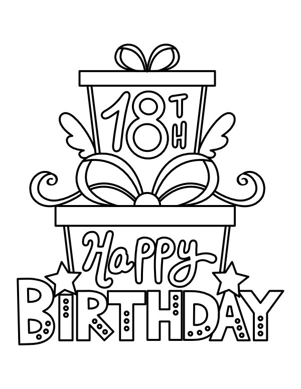 Printable happy th birthday presents coloring page