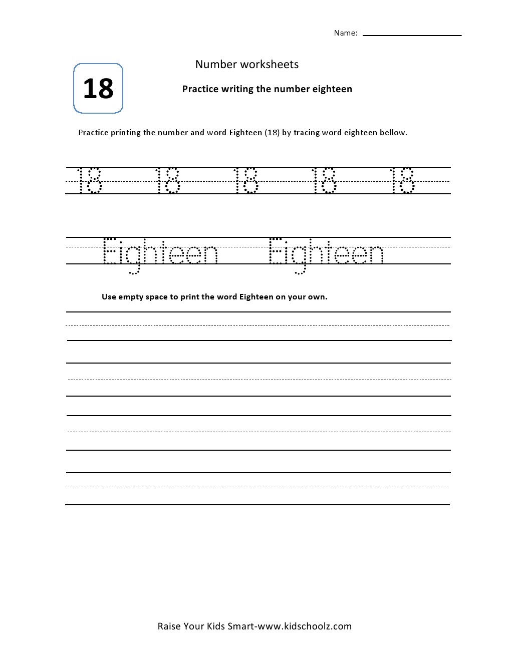 Tracing numbers worksheets