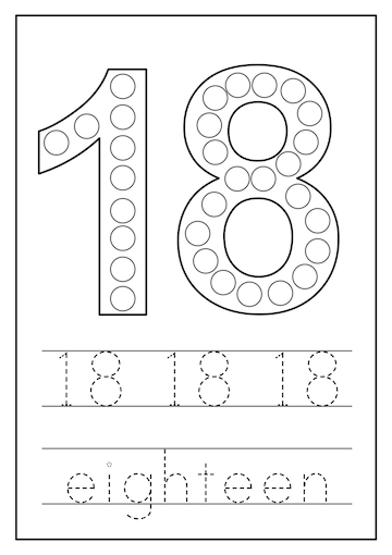 Premium vector learning numbers for kids number eighteen math worksheet