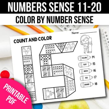 Color by number sense worksheets teen numbers â my nerdy teacher