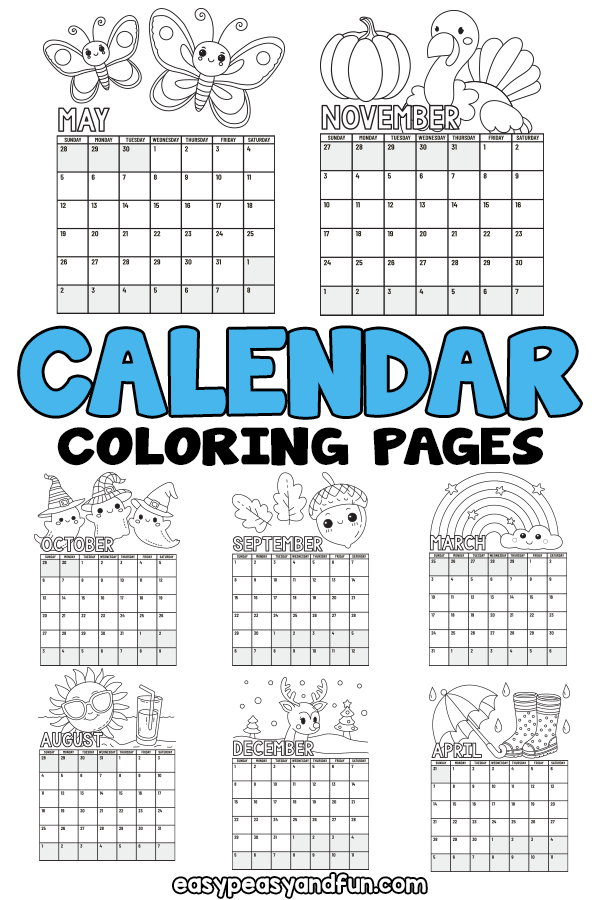 Printable calendar coloring pages