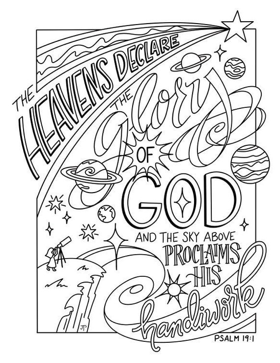 The heavens declare coloring page bible quote pdf printable download download now