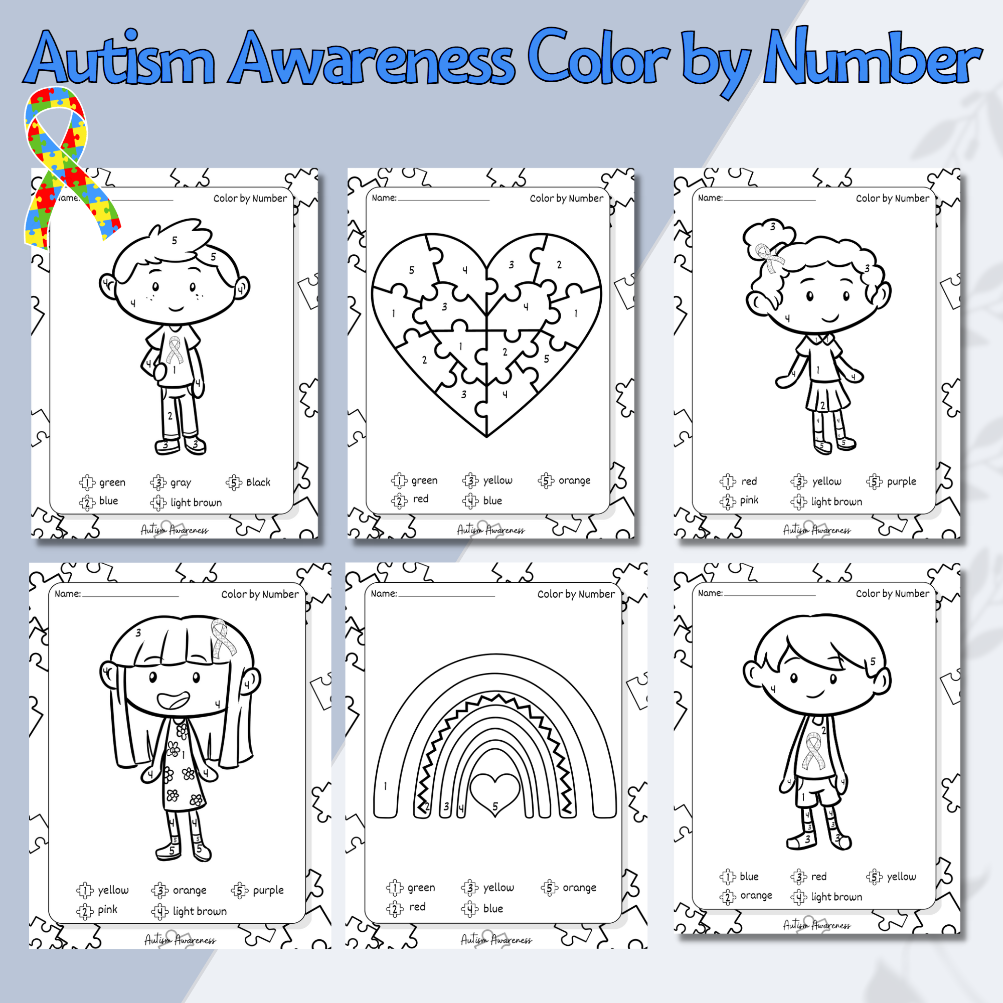 Autism awareness color by number coloring pages neurodiversity spectrum disorder kids activity made by teachers