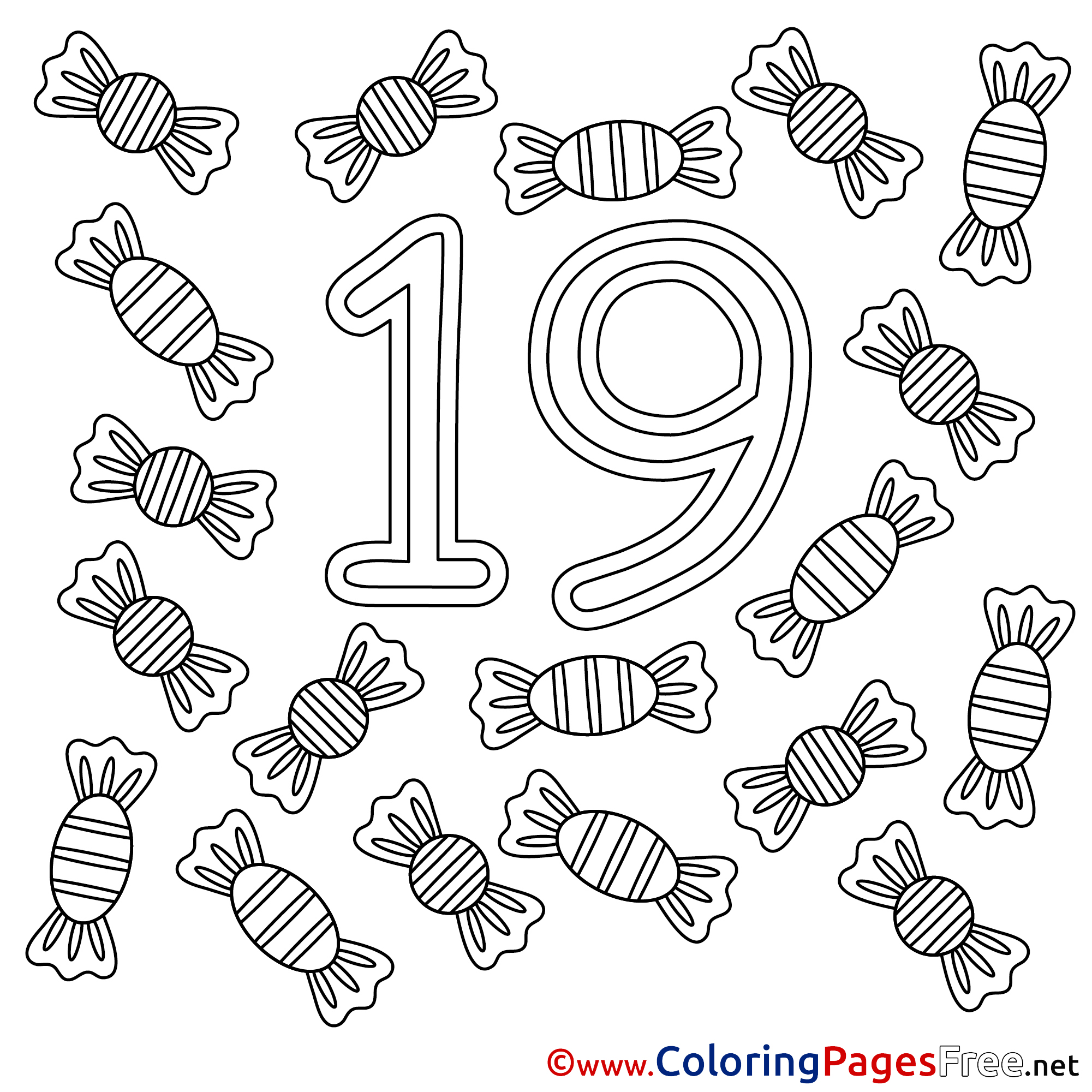 Candies free colouring page numbers