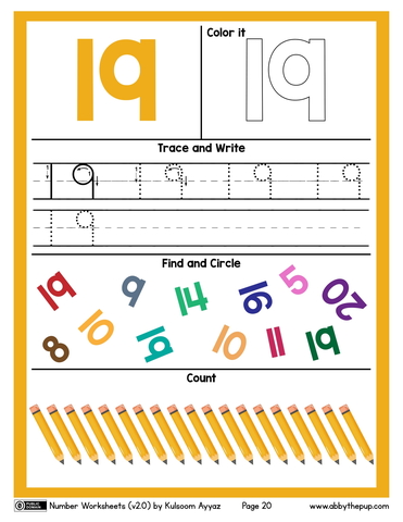 Number color trace write find and count worksheet free printable puzzle games